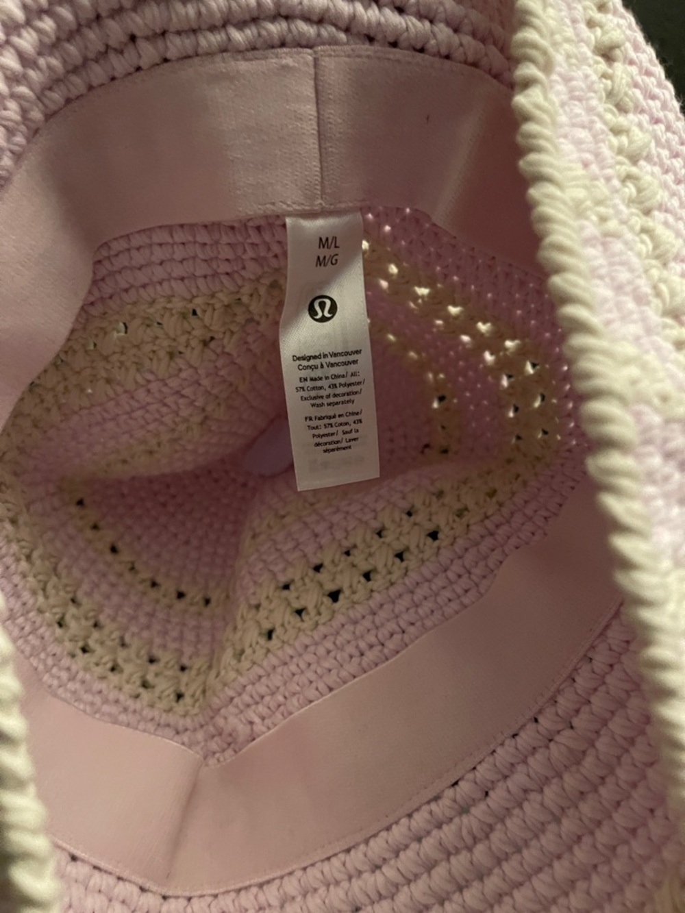 Lululemon Cotton Crochet Bucket Hat in Pink Organza/Light Ivory Size M/L - Picture 10 of 13